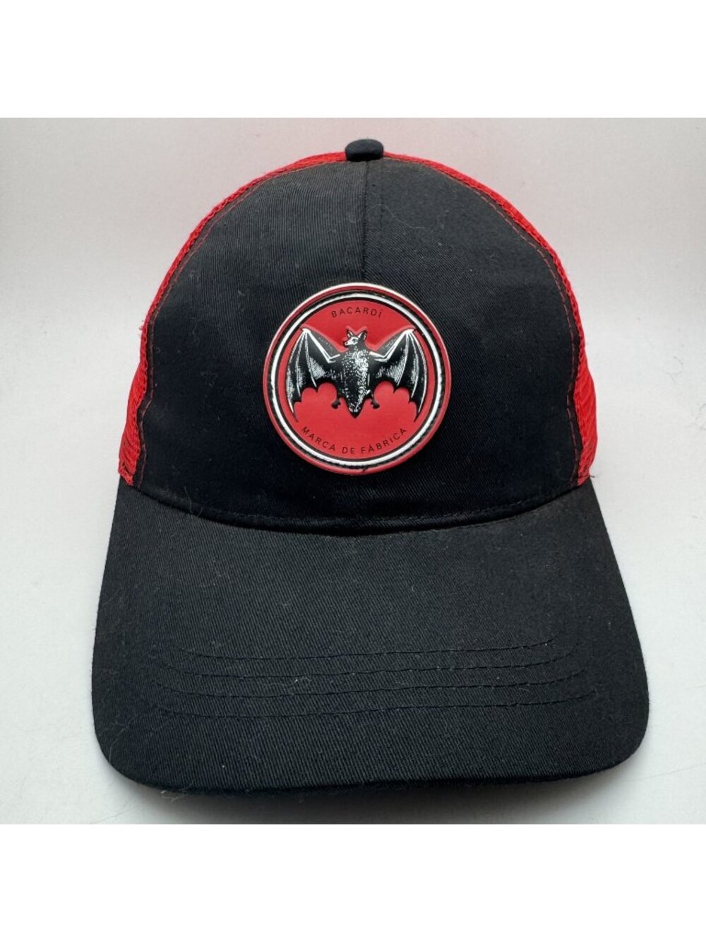 Bacardi Bat Logo Trucker Hat Cap Black Red Mesh Adjustable Snapback Men's